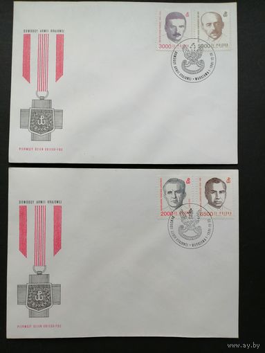 Польша 1991 Три КПД с полной серией марок "Командиры Армии Крайовой" (спецгашение) Mi.3352-3356 каталог 6.00 евро