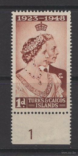 Теркс и Кайкос 1948 ** Свадьба, марка из серии (SG 208) с нижним полем