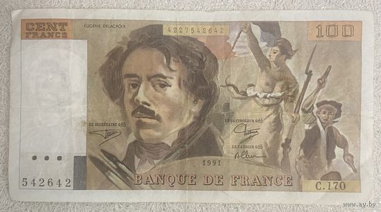 Банкнота 100 франков 1991 год. Франция.