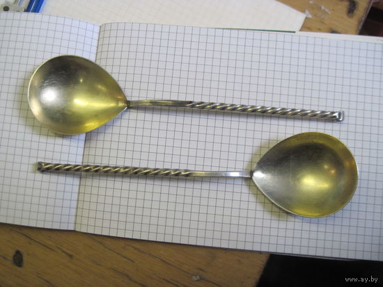 Ложки салатные мельхиоровые с позолотой 19,5 см, Таллин. Цена за одну.