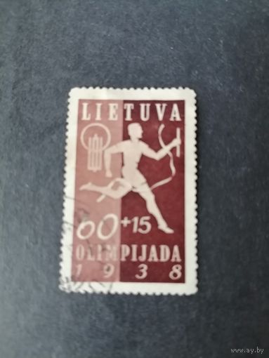 Литва 1938 Марка из серии "Национальные спортивные игры литовцев со всего мира" (гашеная без клея, есть наклейка) Mi.420 каталог 25.00 евро