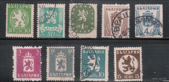 Болгария-1945, (Мих.505-513), гаш. , Стандарт, Герб, 9 марок