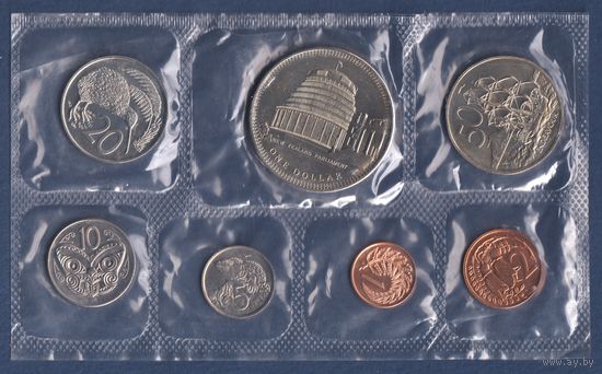 Новая Зеландия, годовой набор 1 2 5 10 20 50 центов и 1 доллар (здание Парламента) 1978 г, официальный набор в банковской запайке, UNC