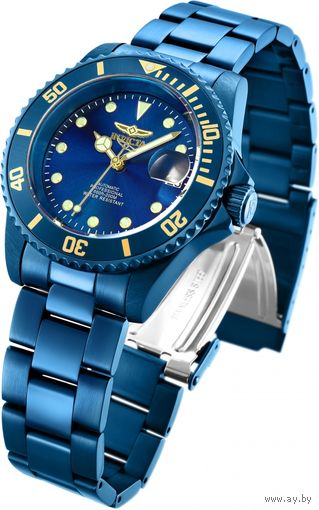 Редкие часы Invicta Pro Diver Automatic Blue Label, новые. Механика, оксидированные корпус и браслет. Водозащита WR 200 м по ISO 22810.