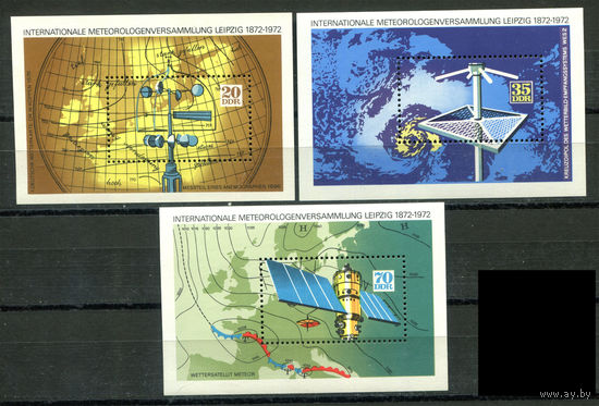 ГДР - 1972г. - 100 лет метеорологическим наблюдениям - полная серия, MNH, один блок с полосой на клее [Mi bl. 34-36] - 3 блока