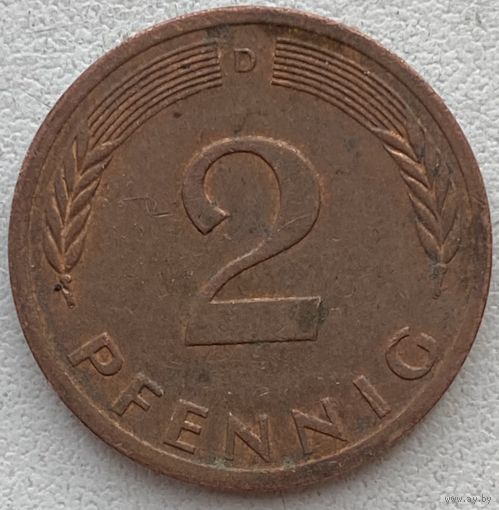 Германия 2 пфеннига 1976 г. D