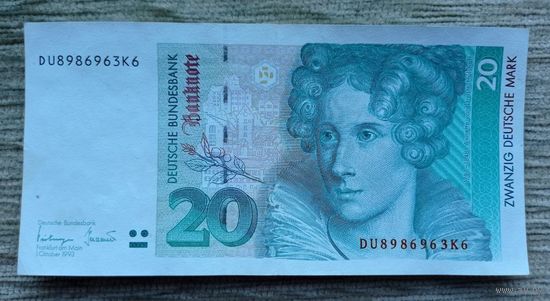 Werty71 ГЕРМАНИЯ ФРГ 20 МАРОК 1993 банкнота