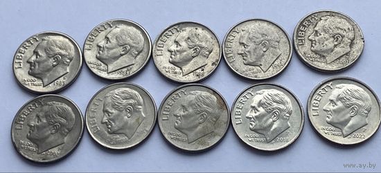 10 центов  США. Цена за 1 монету.
