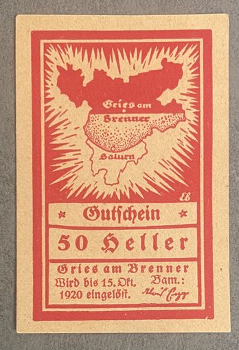Нотгельд Австрия, Грис-на-Бреннере 50 геллеров 1920 год
