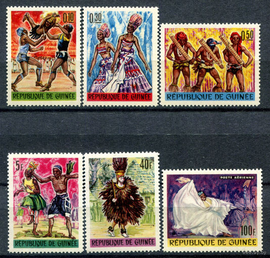 Гвинея - 1966г. - Танцы Гвинеи - 6 марок - полная серия, MNH, 3 марки с полосами на клее [Mi 342-347]. #O-Se-Z-1-29