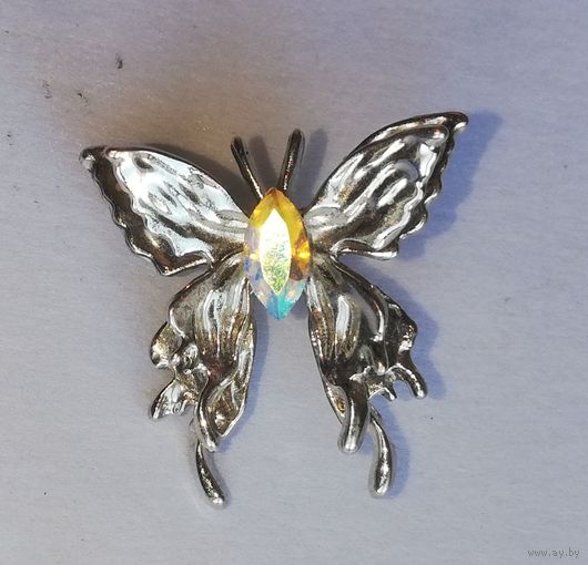 Брошь винтажная Бабочка, кристалл AB