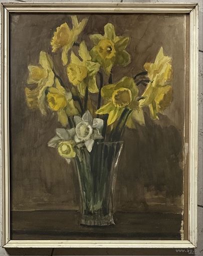 Бржозовский Г.Ф "Нарциссы" акварель. Размер 47х38 см.