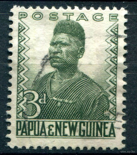 Британские колонии - Папуа Новая Гвинея - 1952/60г. - ландшафты, виды, местные мотивы, 3 P - 1 марка - гашёная [Mi 5]. #3-WB-90-A-1