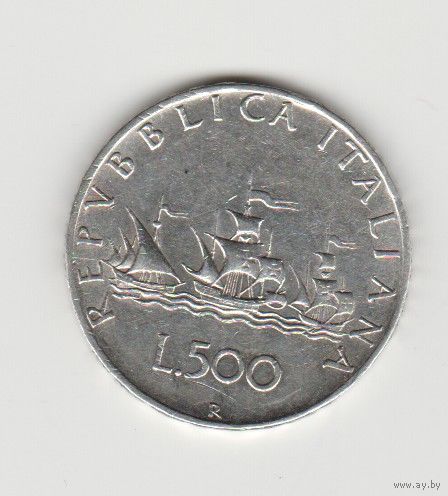 Монета 500 лир. Корабли Колумба. Серебро.