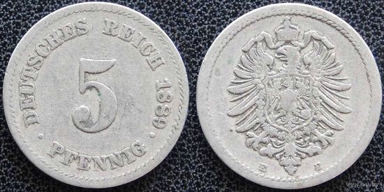 YS: Германия, Рейх, 5 пфеннигов 1889E, KM# 3 (2)