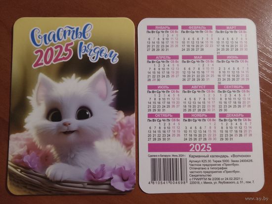 Карманный календарик. Котик. 2025 год