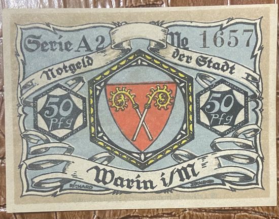 Нодгельд 50 пфеннигов 1922 год. Варин. Веймарская республика