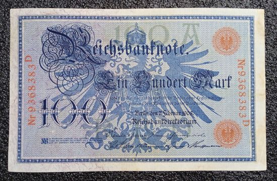 100 марок Германия 1908 г. (красная печать)
