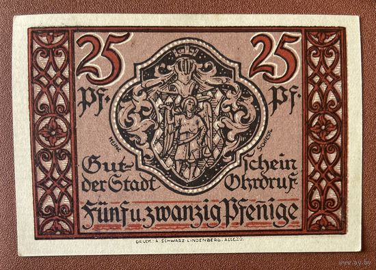 Нотгельд 25 пфеннигов 1921 год. Ордруф. Веймарская республика
