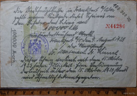 100000 марок 1923г. Франкфурт -редкая-