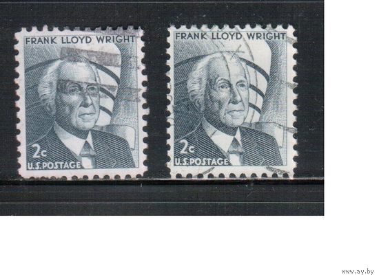 США-1966, (Мих.902 х+у) , гаш. , Стандарт, Райт, Архитектор(одиночка), 2 типа бумаги(1)