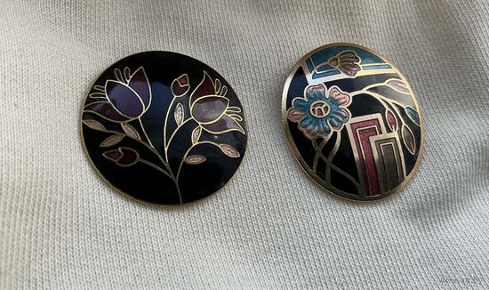 Брошь Цветы Тюльпаны Клуазоне эмаль Англия Fish 60-e