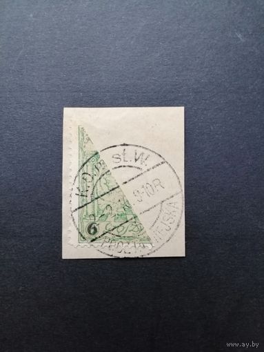 Польша 1915 Половина марки на вырезке Mi.2 Варшавская городская почта с надпечаткой "6 gr" выпуска ноябрь-декабрь из серии "Геральдические фигуры" (гашение) Mi.8А каталог 5.00 евро