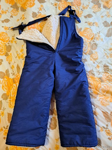 Полукомбинезон синий с иск.мехом, р.98, б.у