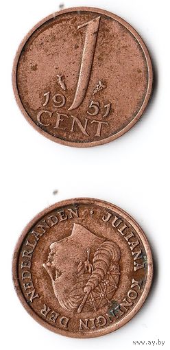 1 цент Нидерланды 1951 года