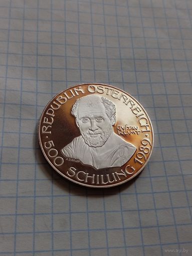 500 шиллингов 1989 года. Густав Климт. Ag 925. 24 гр.