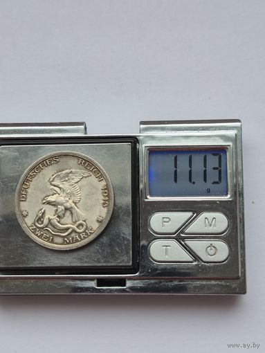 2 марки 1913 года, 100 лет объявлению войны против Франции. Пруссия (1871-1918). Серебро 900. Монета не чищена. В2 45631.