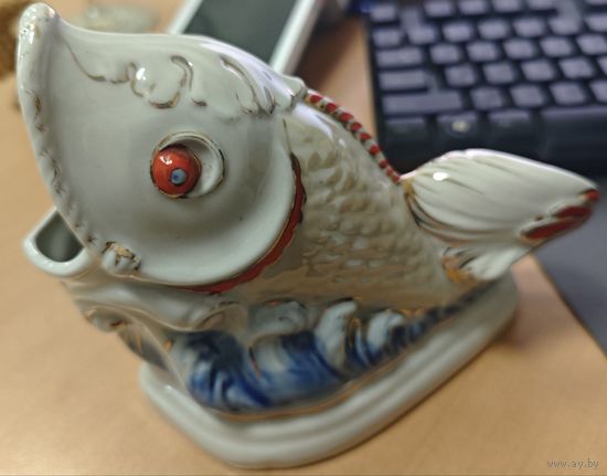 Салфетница Рыба, фарфор, роспись, Коростенский фарфоровый завод, СССР, 1960-1980 гг.