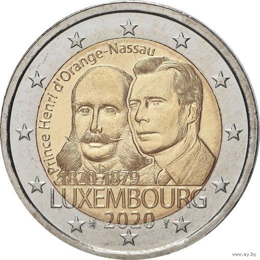 2 евро 2020 Люксембург 200 лет  Генрих Оранский UNC из ролла