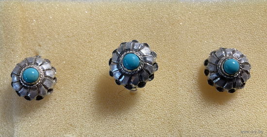Комплект СССР - серьги и кольцо серебро бирюза