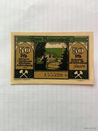 50 пфенигов (нотгельды) Германия г.Балленштадт -1402
