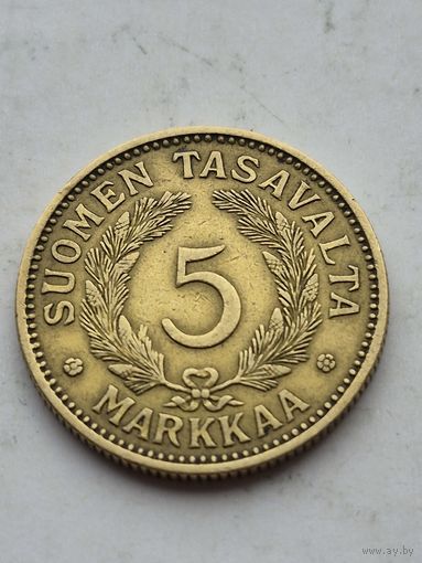 5 марок Финляндия 1930 года. Монета не чищена. 45194