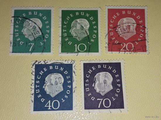 Германия ФРГ 1959 Стандарт. Теодор Хойс. Полная серия 5 марок