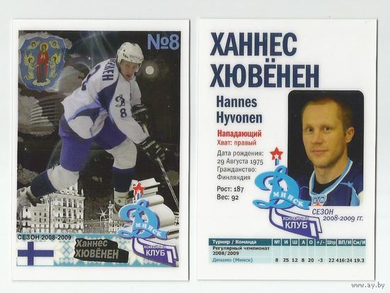Ханнес Хювенен/"Динамо" Минск/ Первый сезон/ 2008-2009.