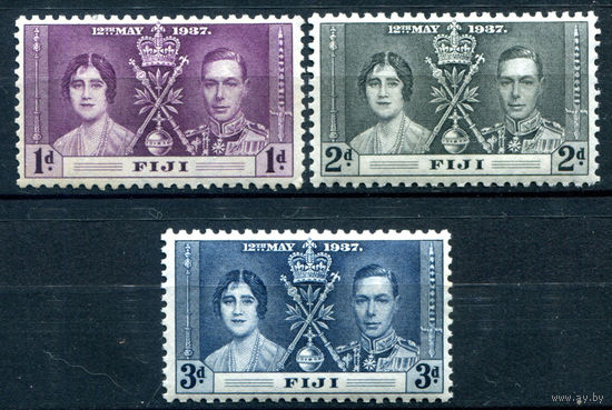 Британские колонии - Фиджи - 1937г. - коронация короля Георга VI и королевы Елизаветы - 3 марки - полная серия, MH, MNH [Mi 89-91]. #2-Bc-48-A-1