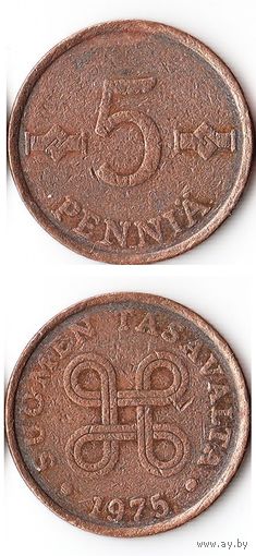 5 пенни Финляндия 1975 года