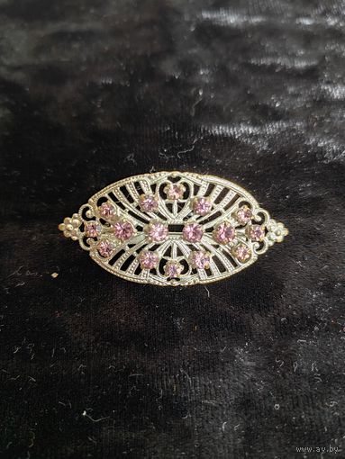 Ажурная брошь с розовыми вставками Чехословакия
