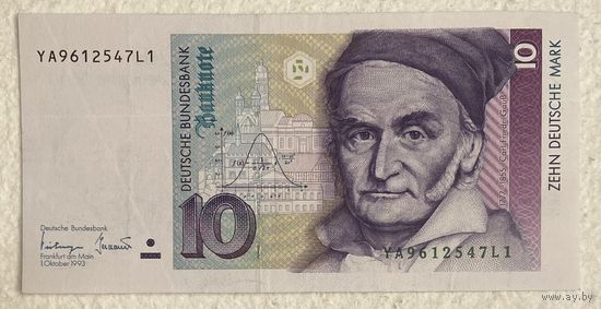 Банкнота 10 марок. 1993 год, ФРГ. Карл Фридрих Гаусс. Секстант. НЕ БЫЛА В ОБОРОТЕ