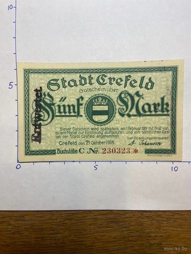 Германия нотгельд 5 марок 1918 г.- Грефельд - 2001