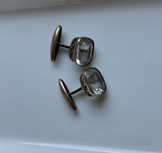 Запонки серебро ,горный хрусталь.