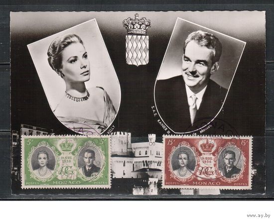 Монако-1956(Мих.561-565)  Свадьба Грейс Келли и Князя Ренье III,  карточка, СГ