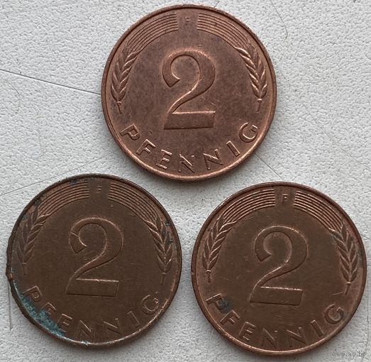 Германия 2 пфеннига 1988 г. F. Цена за 1 шт.
