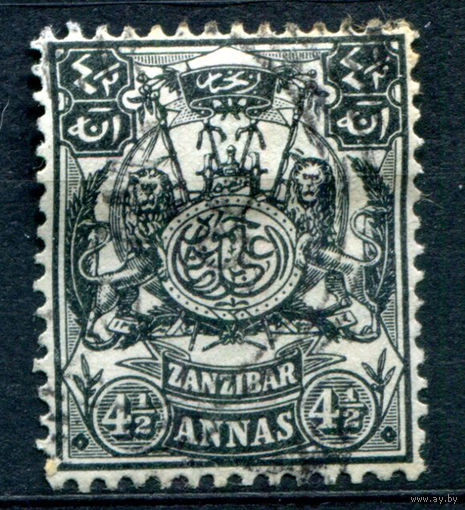 Британские колонии - Султанат Занзибар - 1904г. - герб, 4 1/2 А - 1 марка - гашёная [Mi 79]. #4-B5-122-A-1
