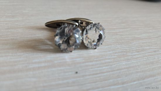Запонки серебро 875 проба горный хрусталь