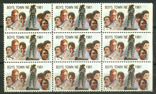 США, виньетки - 1981г. - Boys Town, Небраска - 9 марок - сцепка - MNH, 1 марка с дефектом клея. Без МЦ!