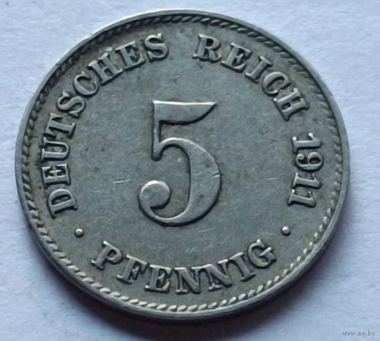 Германия. 5 пфеннигов 1911 года.J.